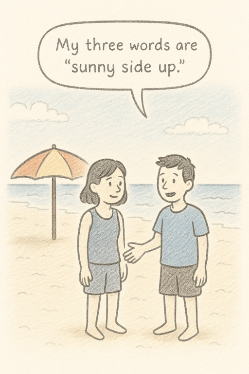“My three words are sunny side up”